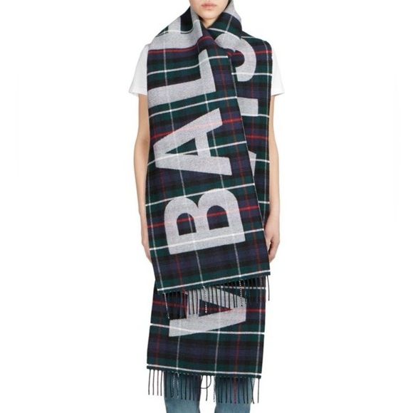 Balenciaga Multicolor Tartan Logo Scarf - Picture 1 of 9